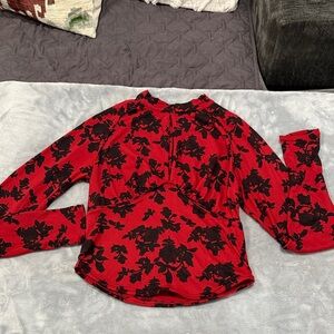Free People Red and Black Floral Top